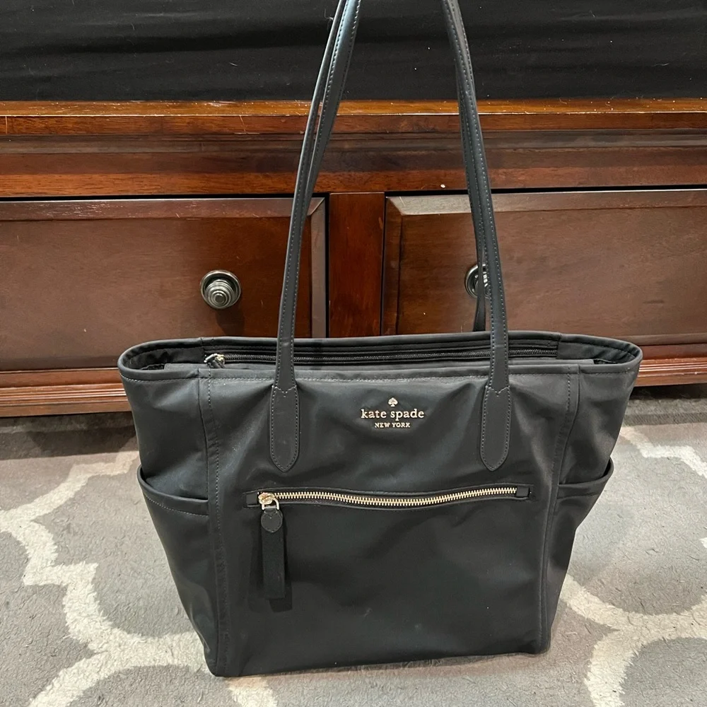 kate spade black nylon tote with gold hardware